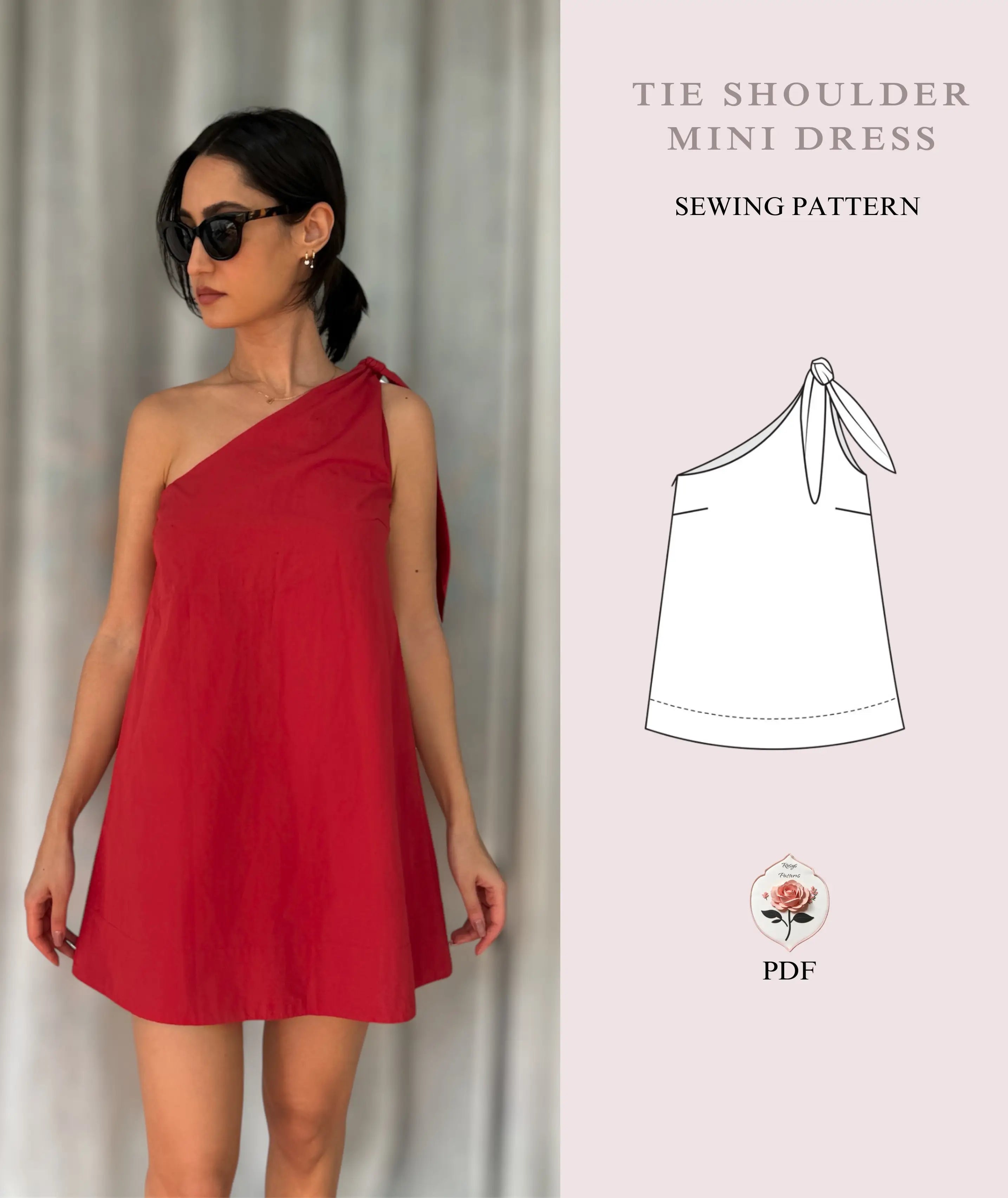 simple mini dress pattern Tie Shoulder Mini Dress Beginner Sewing Pattern – Rosys Patterns