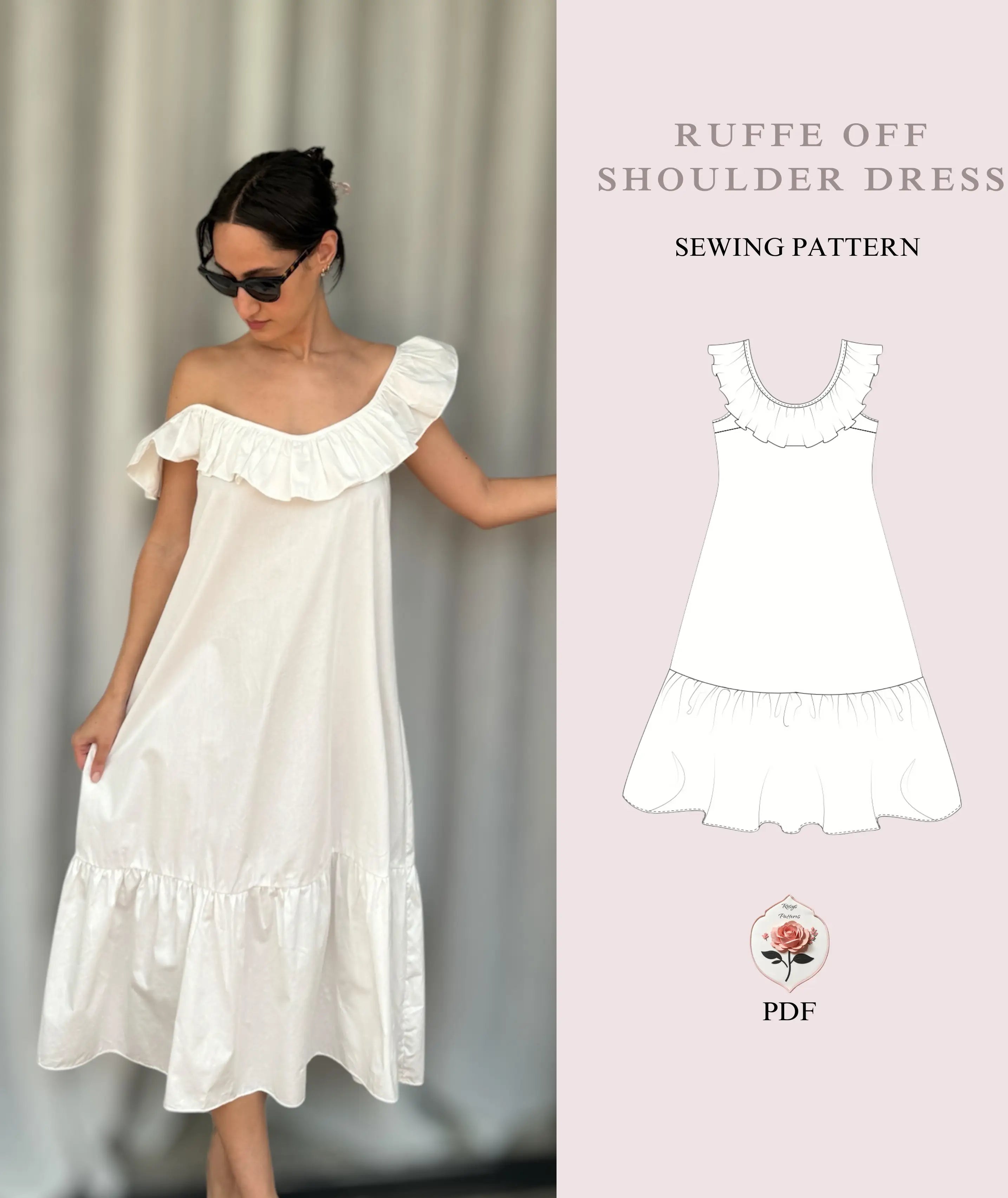 Ruffle Dress Summer Off Shoulder digital PDF Pattern  Rosys Patterns