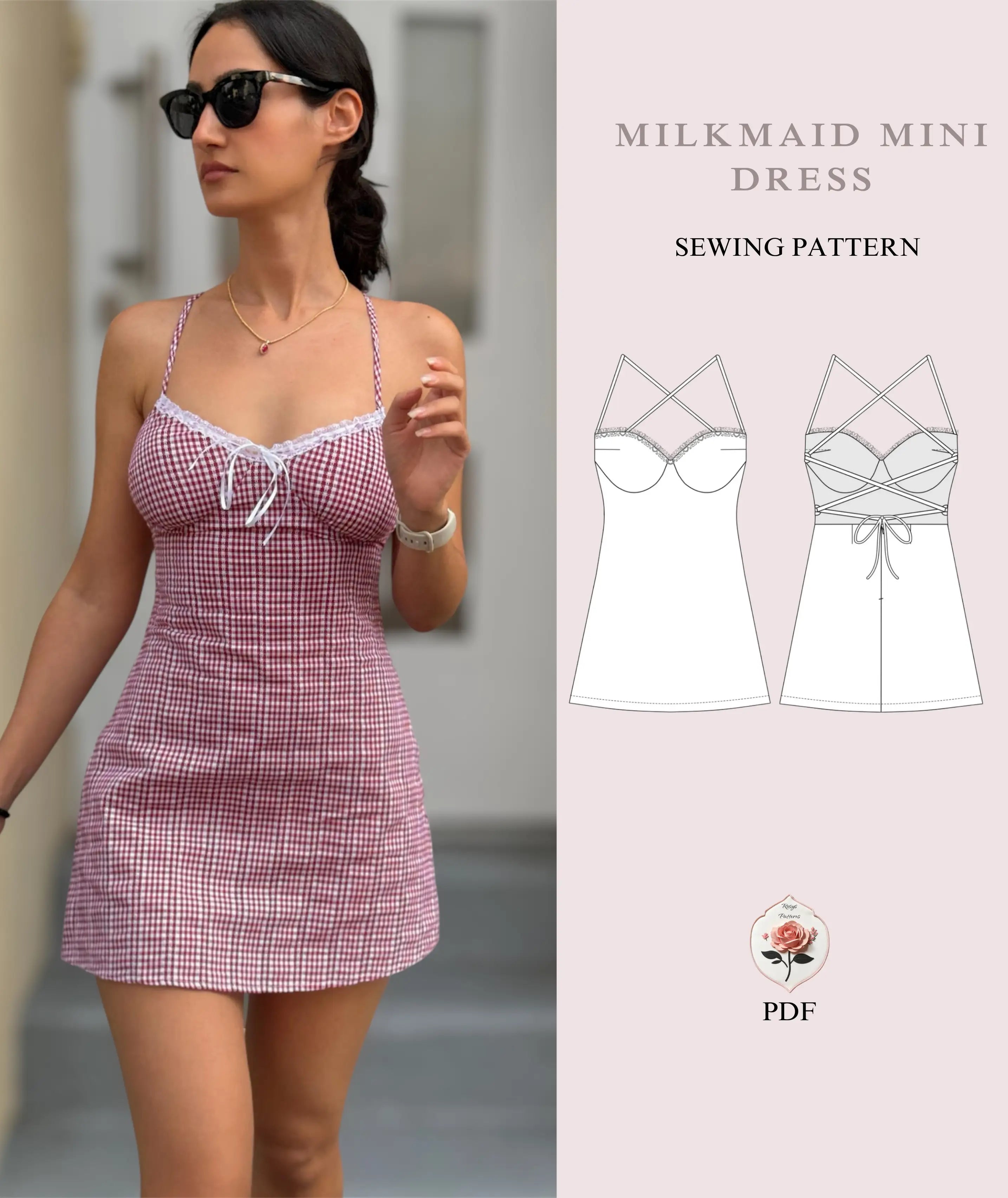 Milkmaid Mini Open Back Dress Sewing Pattern Instant download Rosys Patterns Milkmaid Mini Open Back Dress Sewing Pattern Instant download Rosys Patterns