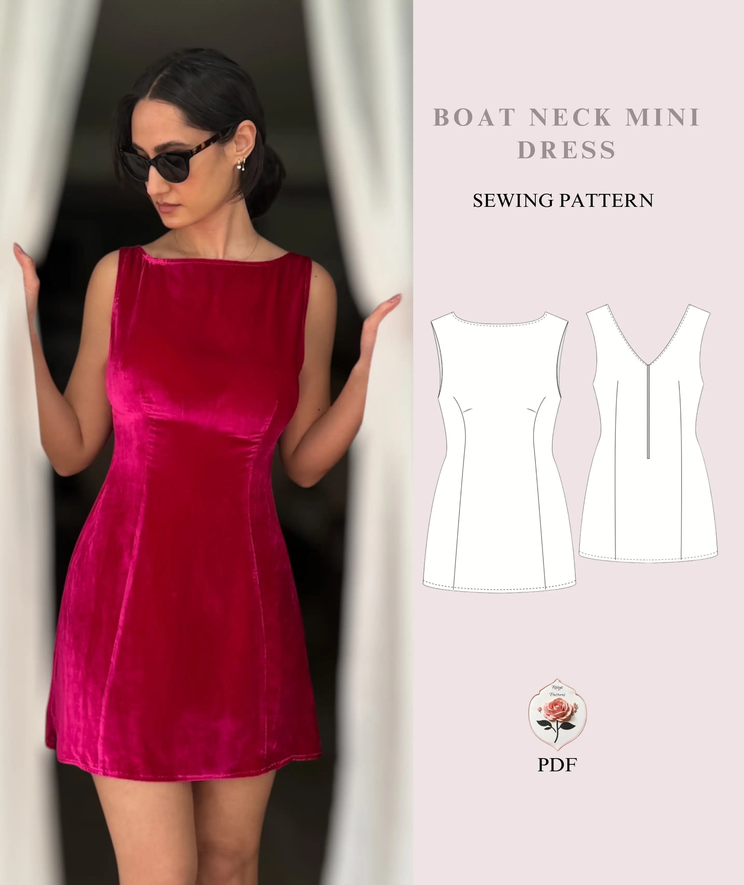 Boat Neck Mini Dress Sewing Pattern – Rosys Patterns