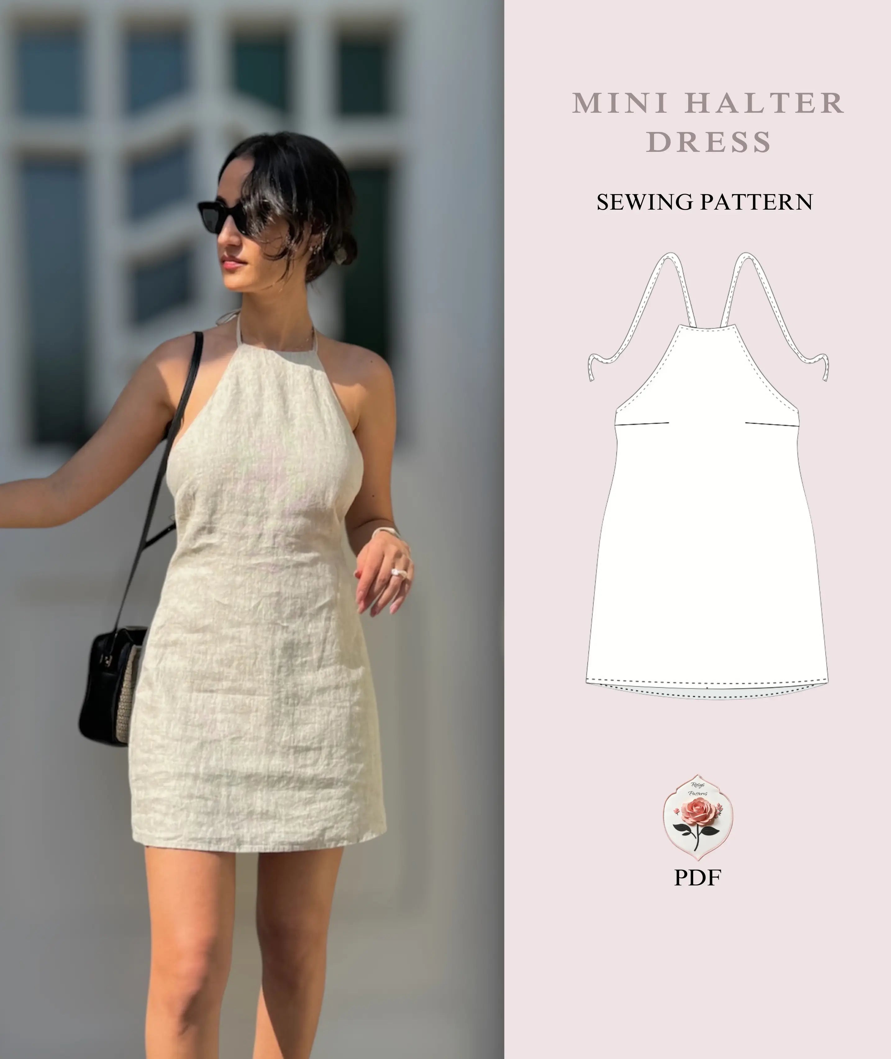 Halter Backless Mini Dress Easy Sewing Pattern Halter Backless Mini Dress Easy Sewing Pattern