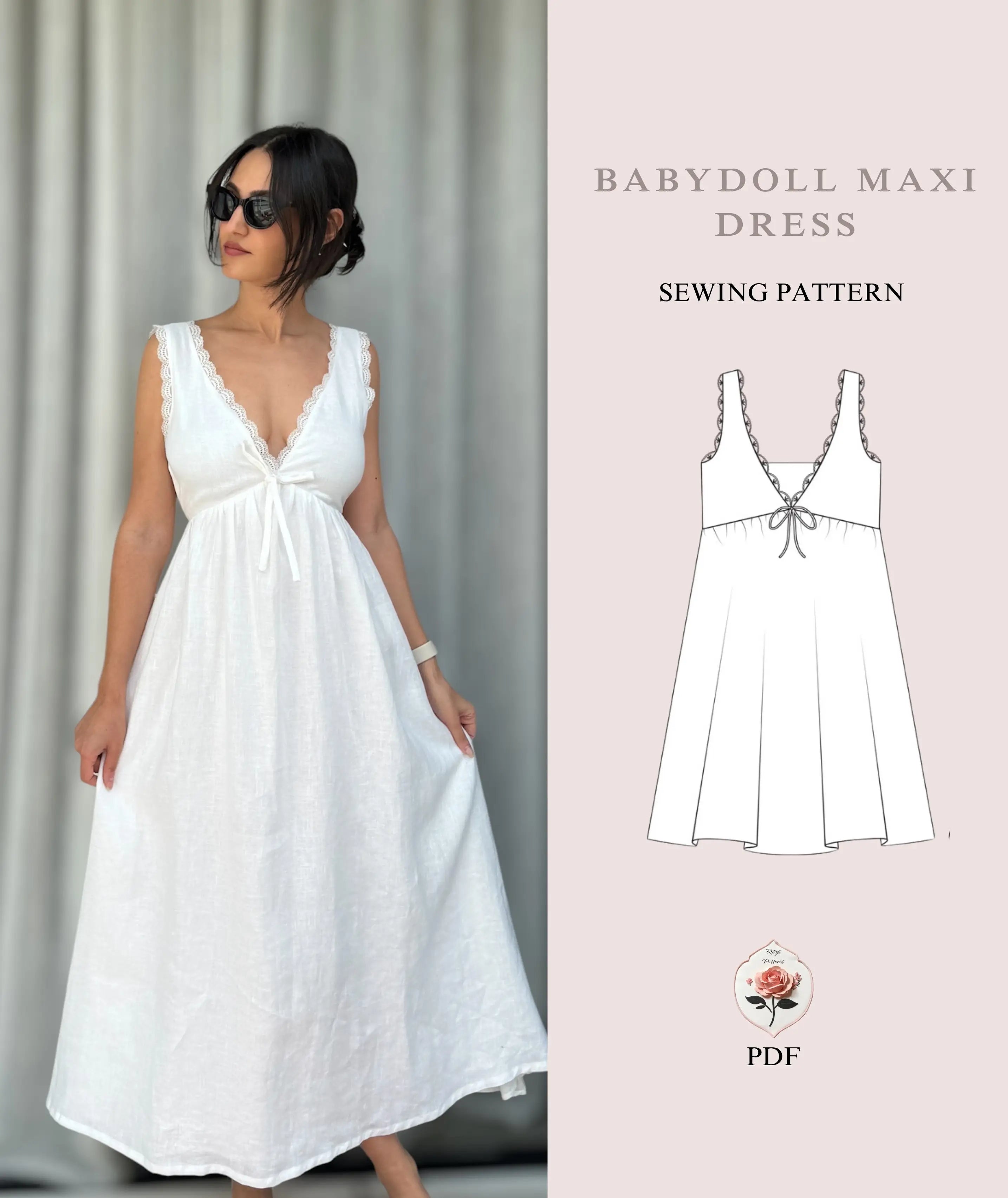 Babydoll Dress Sewing Pattern A Line Frill V Neck Rosys Patterns Babydoll Dress Sewing Pattern A Line Frill V Neck Rosys Patterns