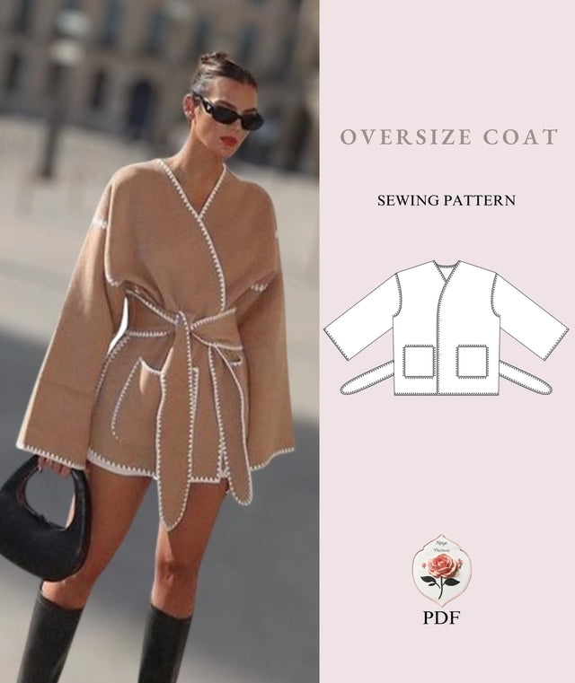 Oversize Wool Coat Beginner Sewing Pattern PDF XXS-XXL