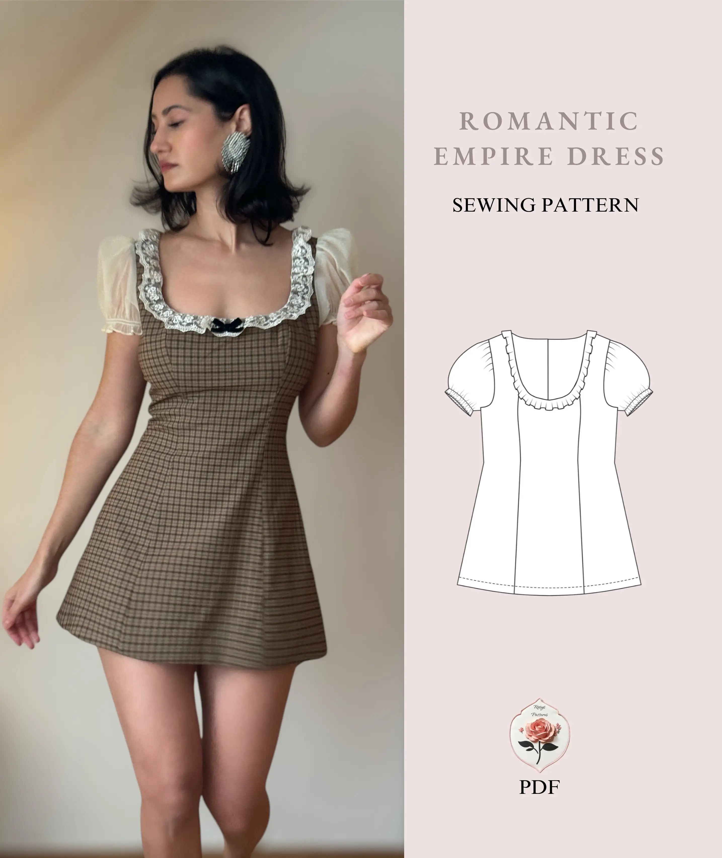 Chloe Dress | Romantic Empire Waist Mini Dress Sewing Pattern | Puff S Rosys Patterns Chloe Dress | Romantic Empire Waist Mini Dress Sewing Pattern | Puff S Rosys Patterns