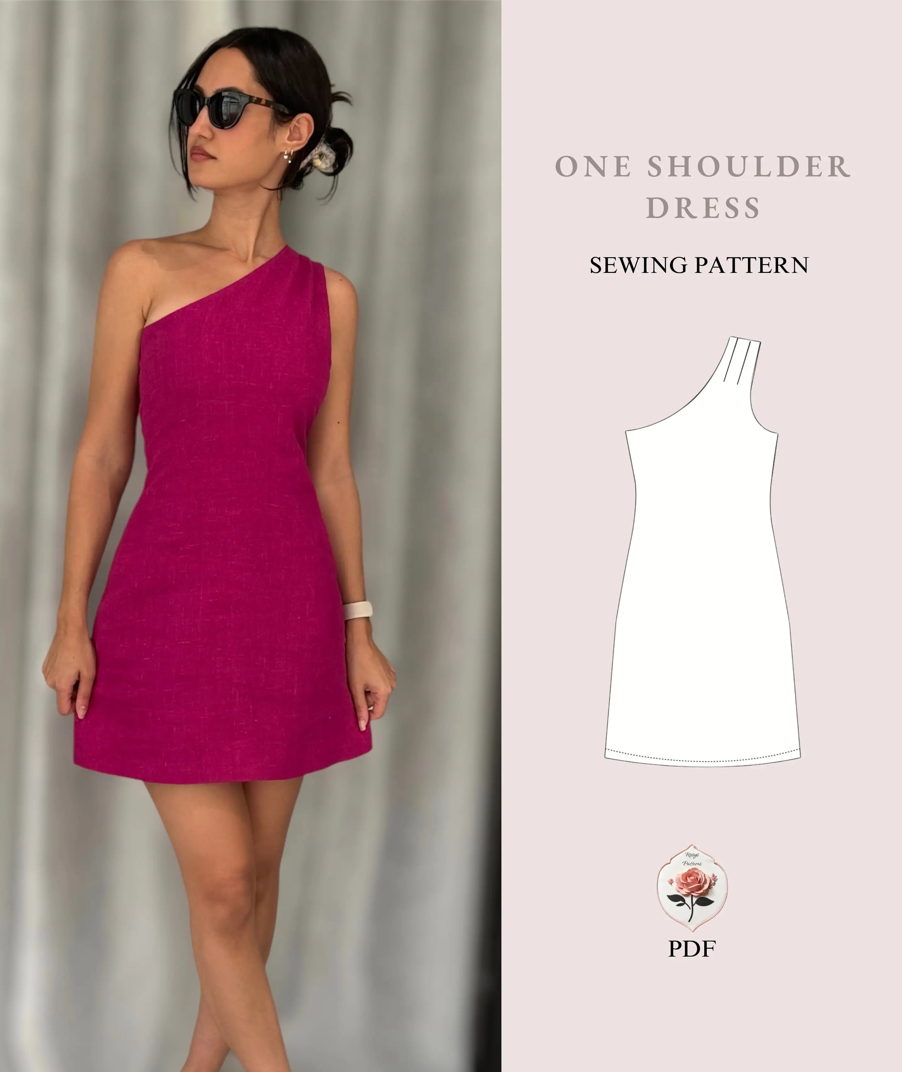 One Shoulder Mini Dress Sewing Pattern Rosys Patterns One Shoulder Mini Dress Sewing Pattern Rosys Patterns