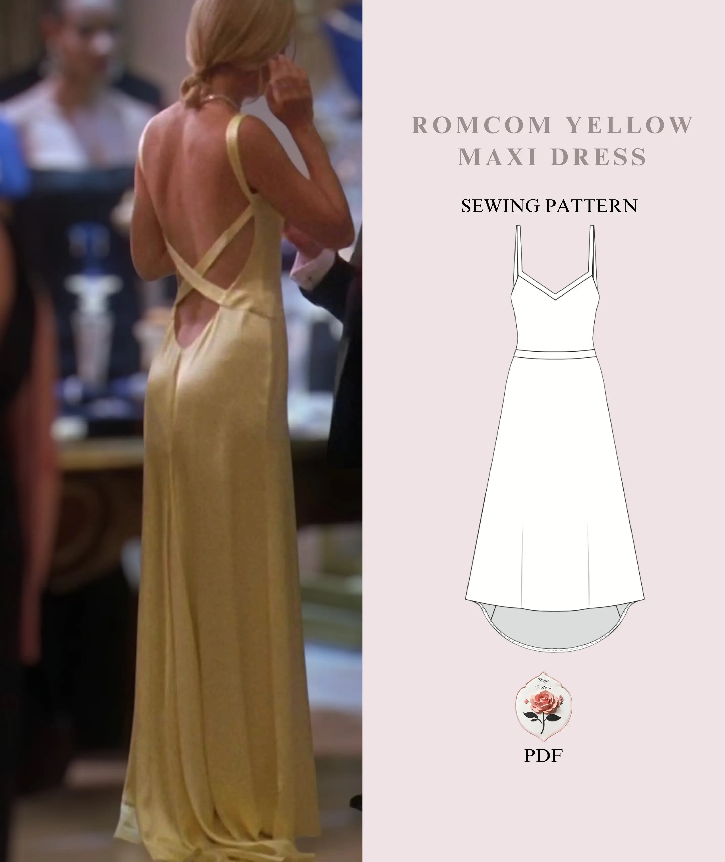 Yellow Rom Com Dress Pattern Satin Evening Gown How to Lose a Guy in 1 –  Rosys Patterns