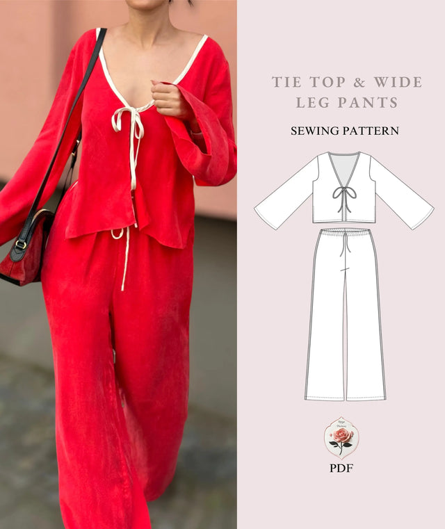 Tie Front Shirt + Wide Leg Pants PDF Sewing Pattern Loungewear