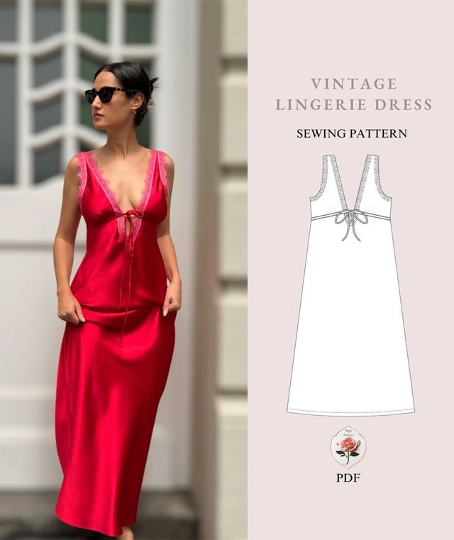 Vintage Lingerie Maxi Bias Dress Pdf Sewing Pattern XXS-XXL