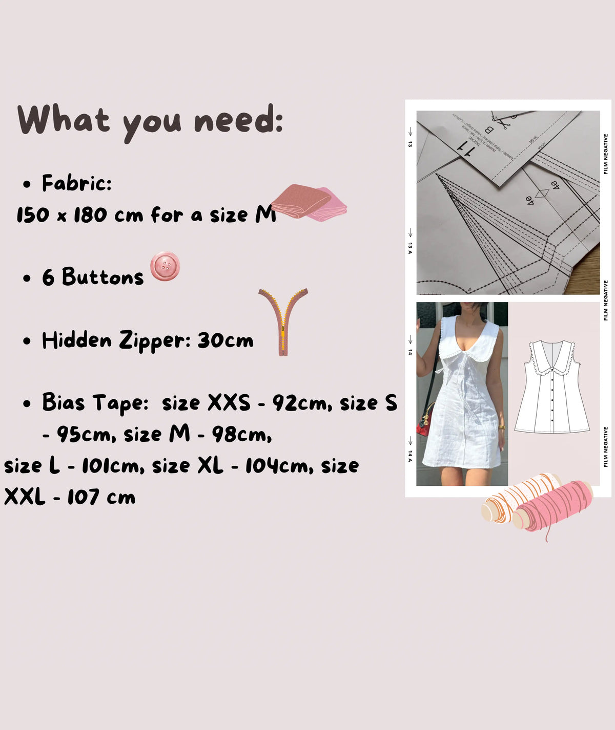 Peter Pan Collar Mini Dress PDF Sewing Pattern Babydoll Rosys Patterns Peter Pan Collar Mini Dress PDF Sewing Pattern Babydoll Rosys Patterns