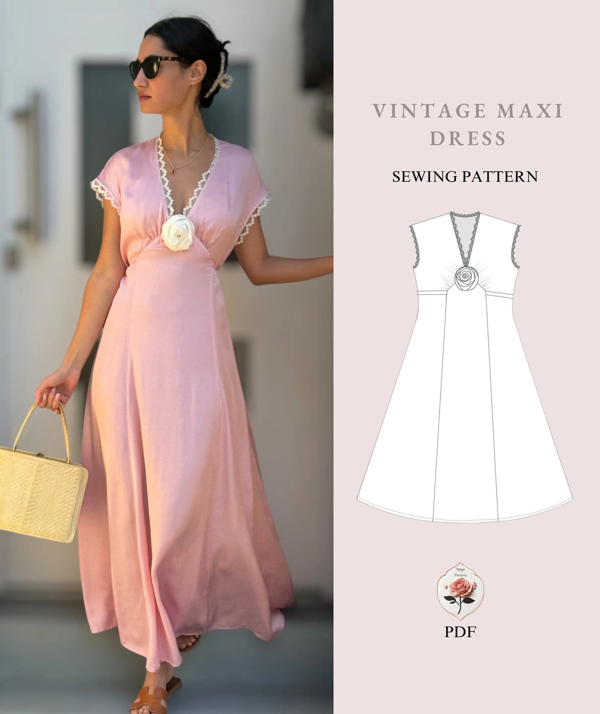 Womens Beginner Sewing Pattern Vintage Maxi Dress Rosys Patterns Womens Beginner Sewing Pattern Vintage Maxi Dress Rosys Patterns