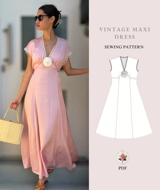 Womens Beginner Sewing Pattern Vintage Maxi Dress