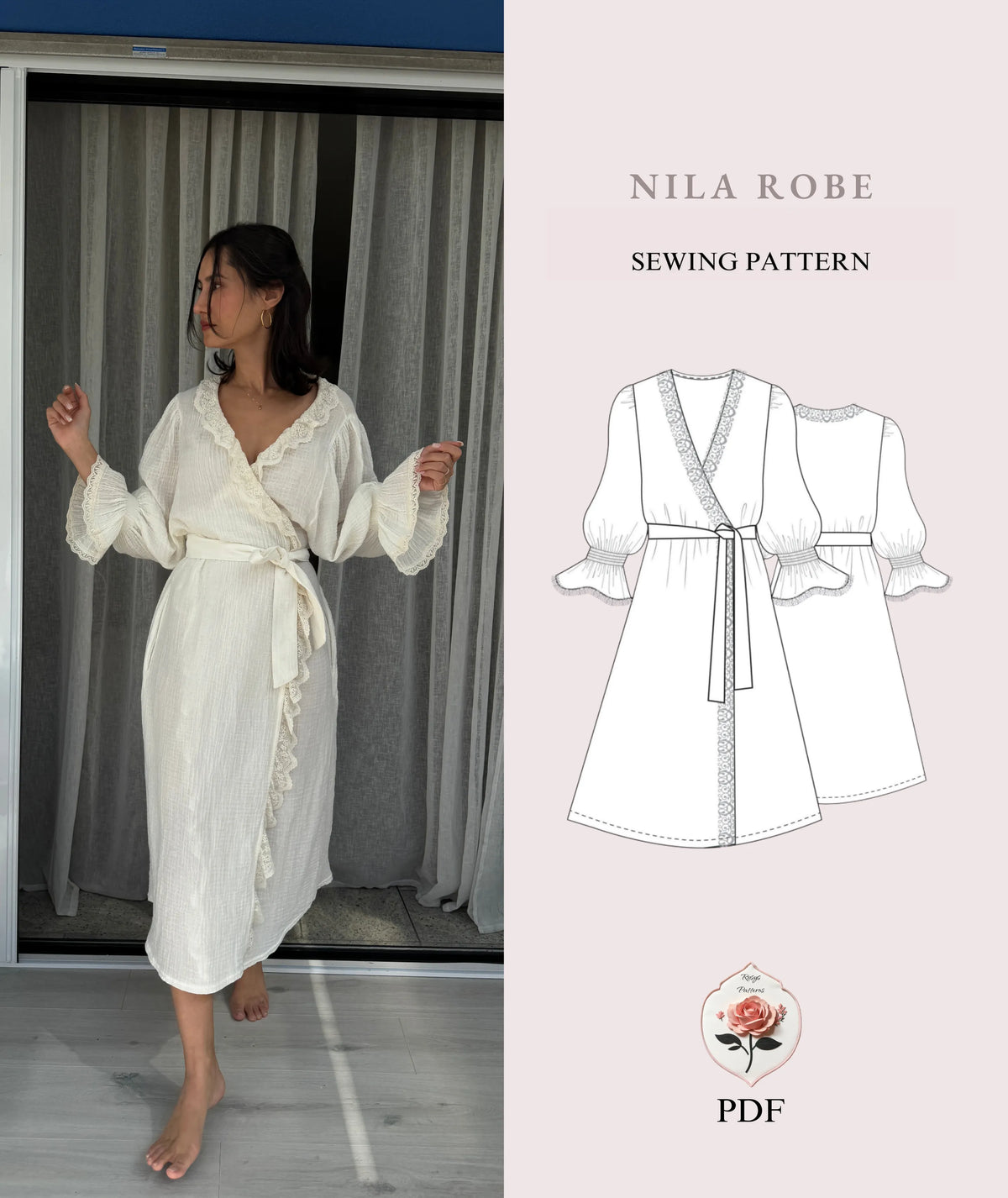 Robe + Maternity Pattern | Womens Loungewear Pattern | PDF Sewing Pattern | Kimono Morning Robe | Easy Sewing Pattern | INSTANT DOWNLOAD