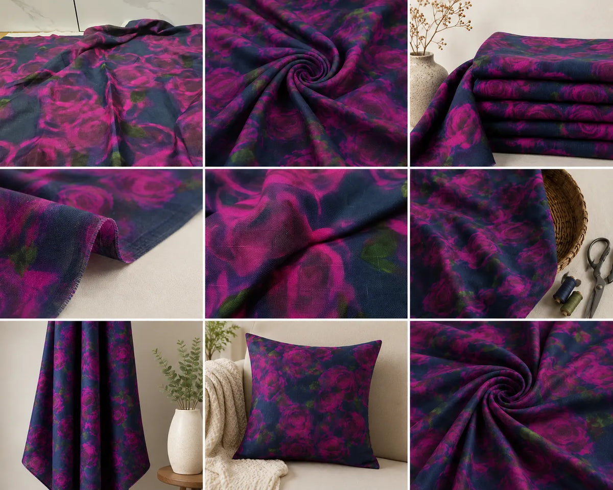 Midnight Rose | 100% Linen Fabric | Rosys Patterns Exclusive