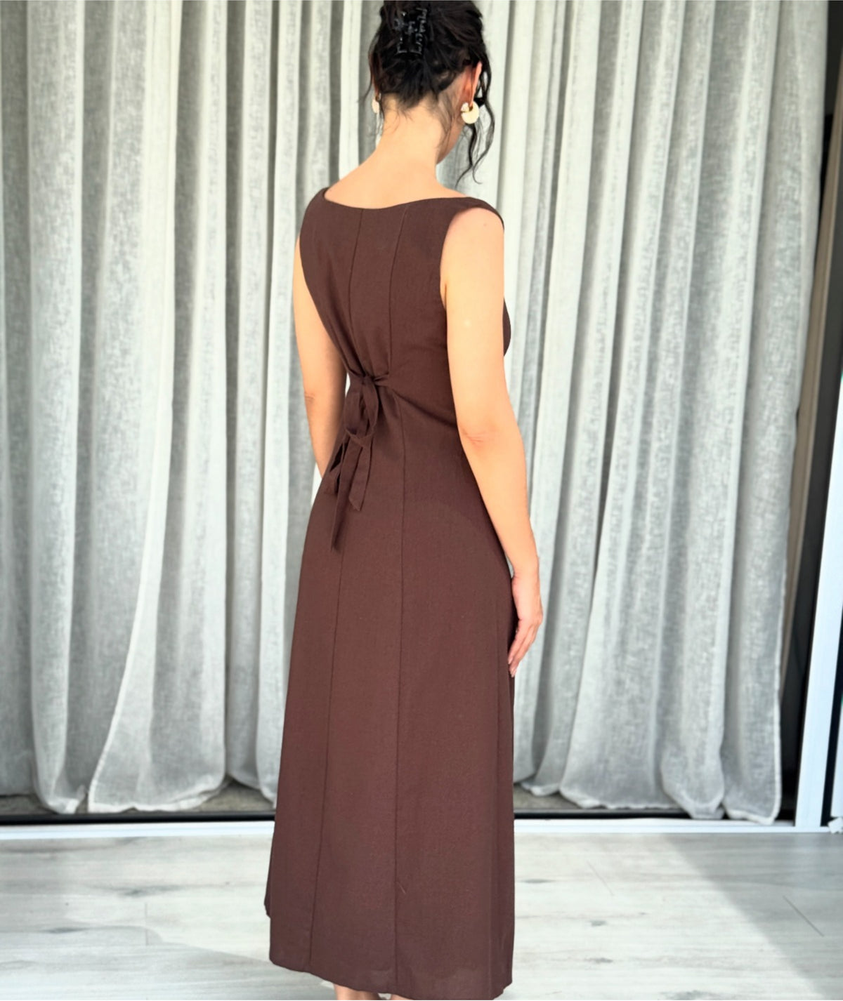 Helda Dress | Button Front Midi Dress Pattern | Gathered Bust A-Line Dress with Back Ties | Sizes XXS–2XL | Instant PDF Download