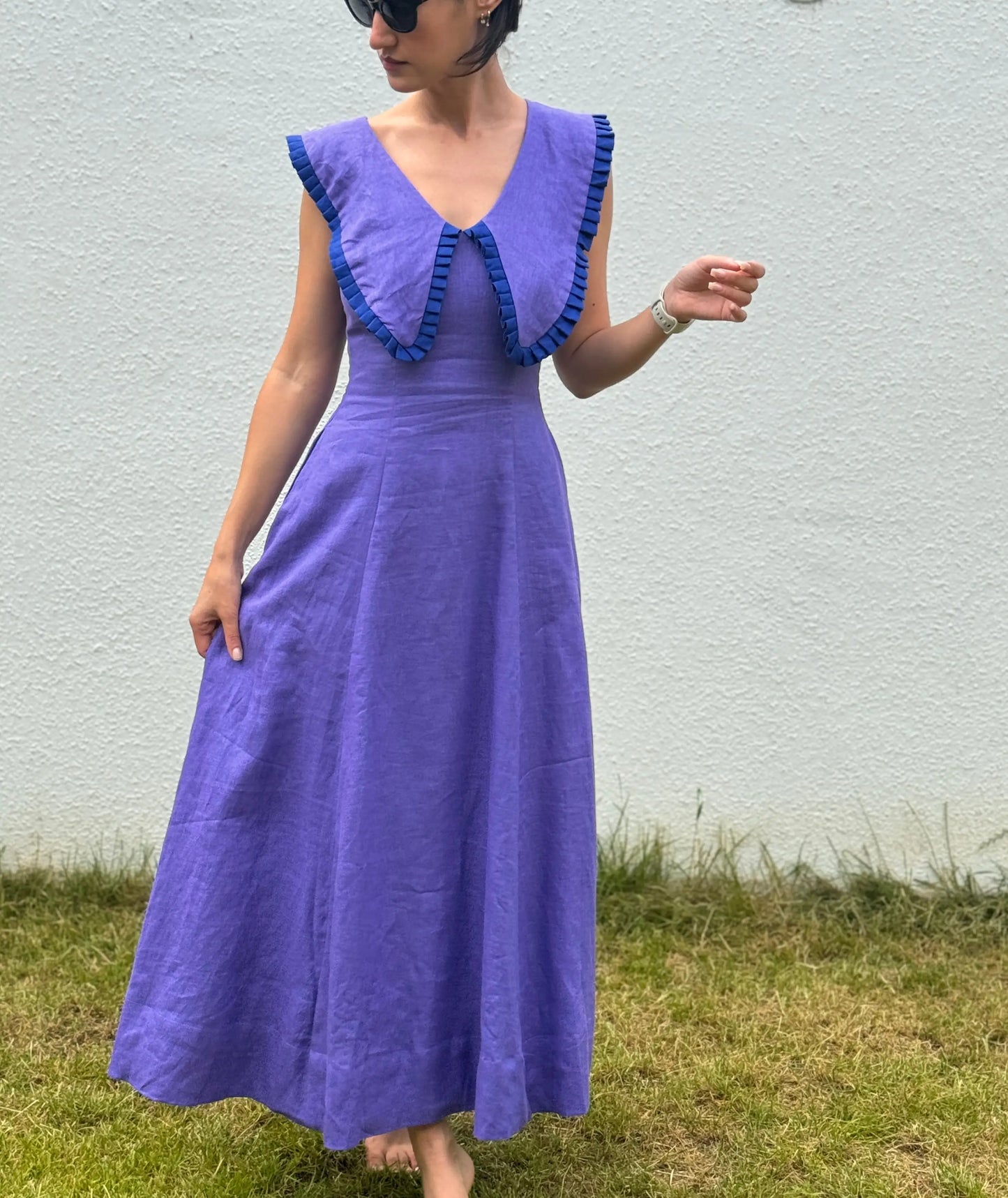 30's Vintage Midi Dress with Big Collars Easy Sewing Pattern