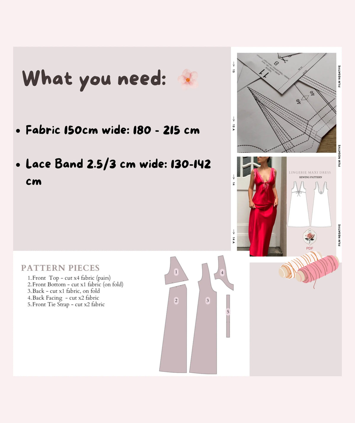 Vintage Lingerie Maxi Bias Dress Pdf Sewing Pattern XXS-XXL