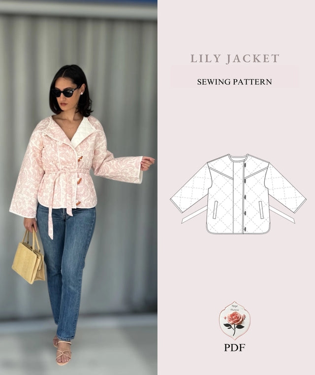 Belted Quilted Jacket Beginner Sewing Pattern Coat pdf XXS-XXL