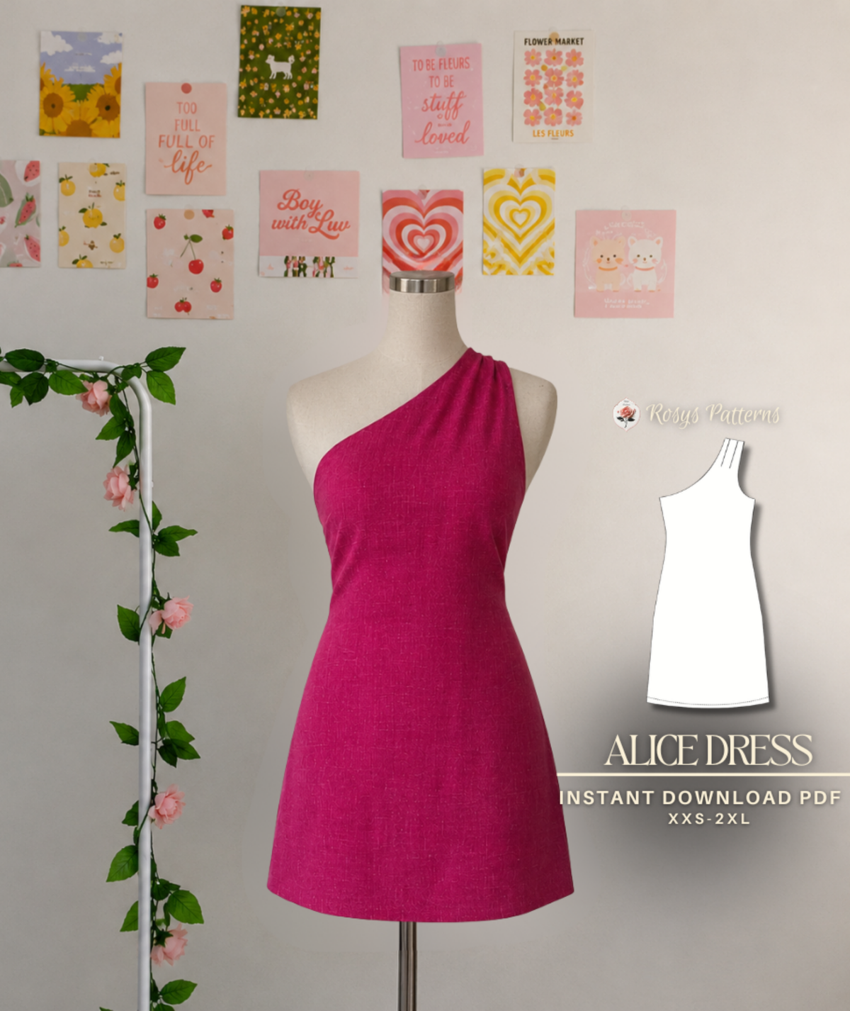 One Shoulder Mini Dress Sewing Pattern