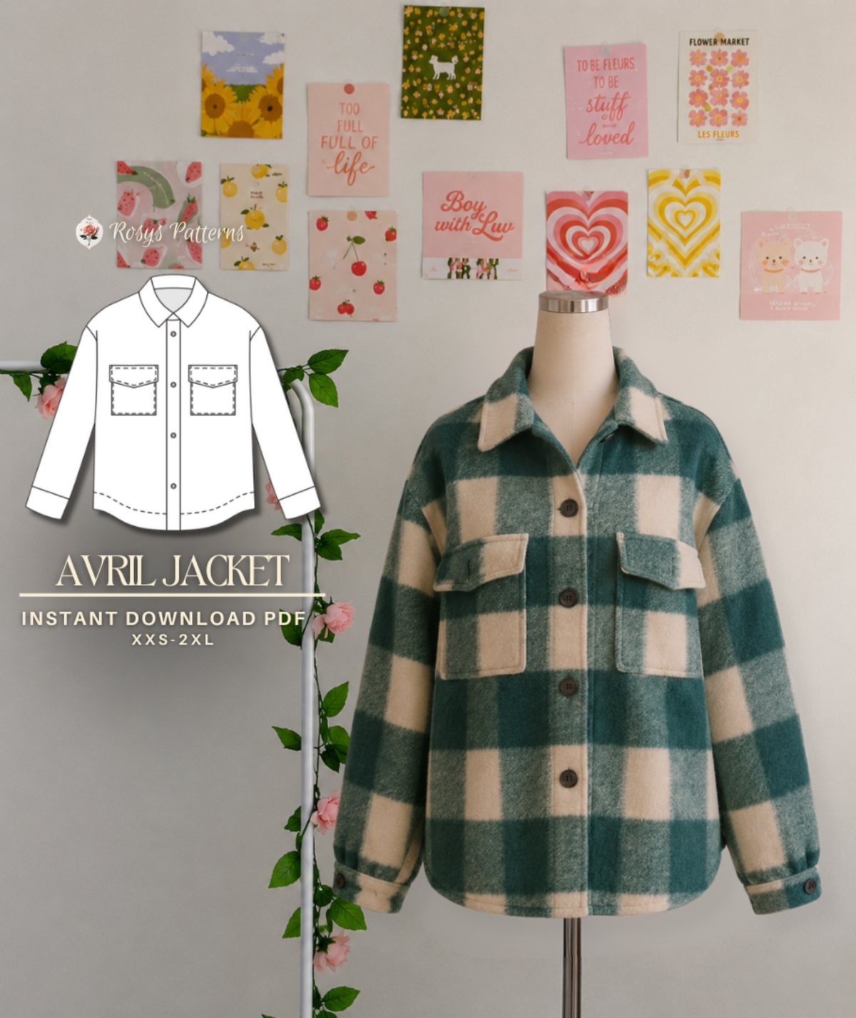 Avril Jacket Sewing Pattern | Oversized Shacket Jacket Pattern | Fully Lined Button-Up Coat | Sizes XXS–2XL | Instant PDF Download