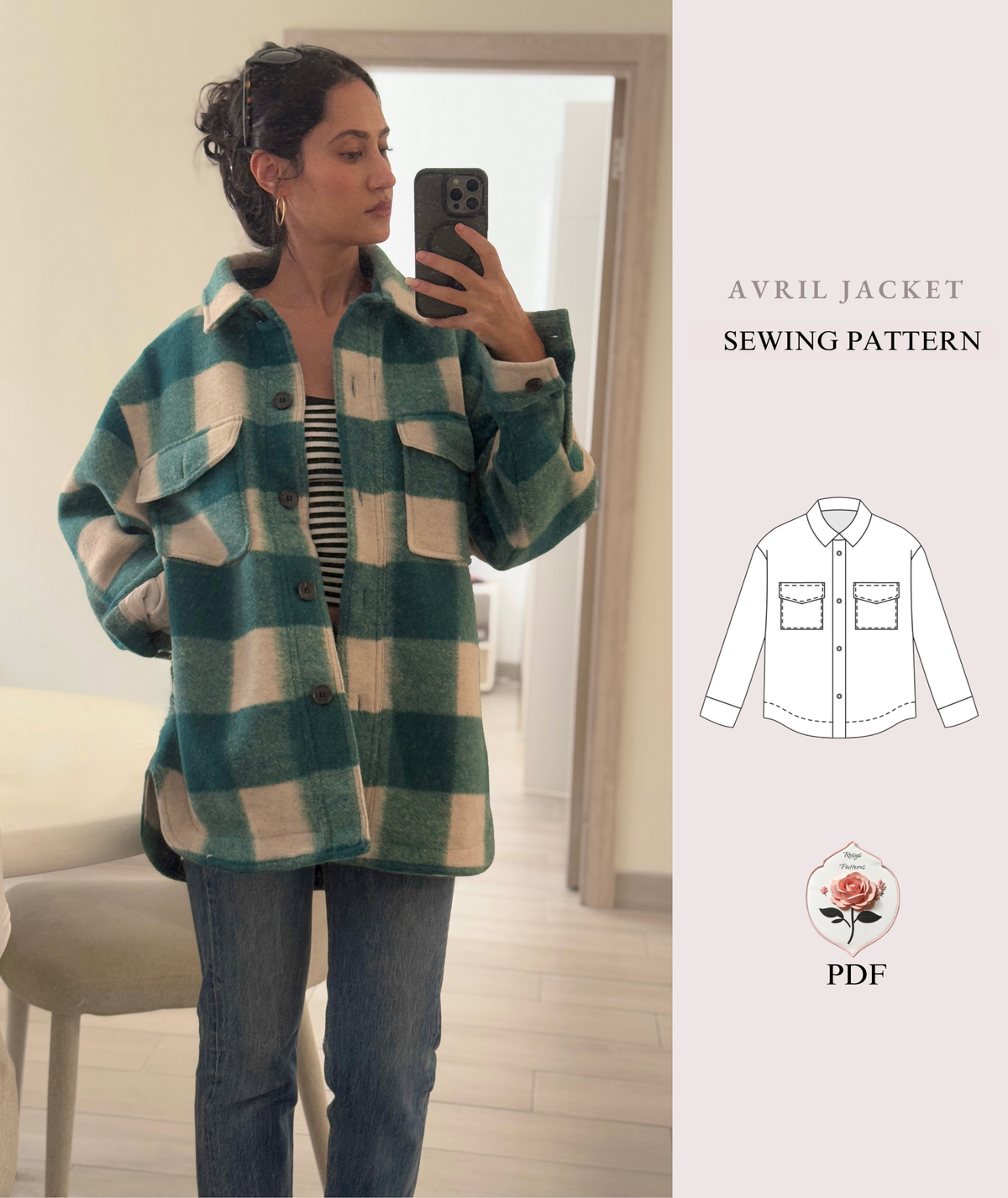 Avril Jacket Sewing Pattern | Oversized Shacket Jacket Pattern | Fully Lined Button-Up Coat | Sizes XXS–2XL | Instant PDF Download