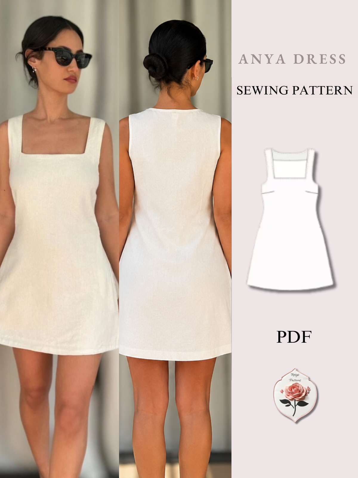 Anya Dress | Square Neck Mini Dress Pattern | A Line Mini Dress Pattern | Sewing Tutorial Video | Summer Dress Pattern | INSTANT DOWNLOAD