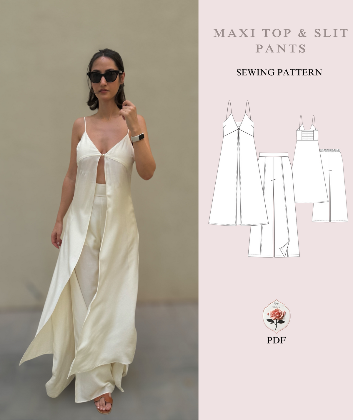 Maxi Top & Wide Leg Slit Pants Set Sewing Pattern