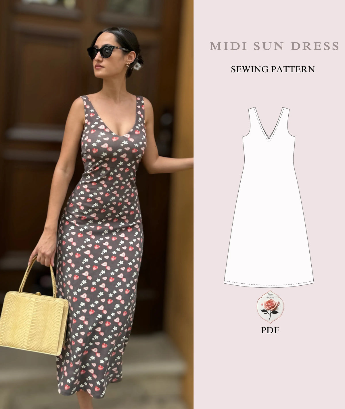 Midi Sun Dress Beginner Sewing Pattern – Rosys Patterns Midi Sun Dress Beginner Sewing Pattern – Rosys Patterns