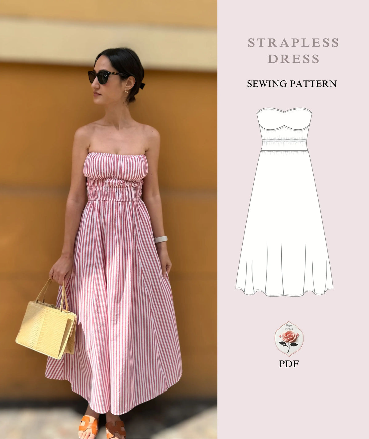Strapless Shirred Dress Beginner Sewing Pattern Rosys Patterns Strapless Shirred Dress Beginner Sewing Pattern Rosys Patterns