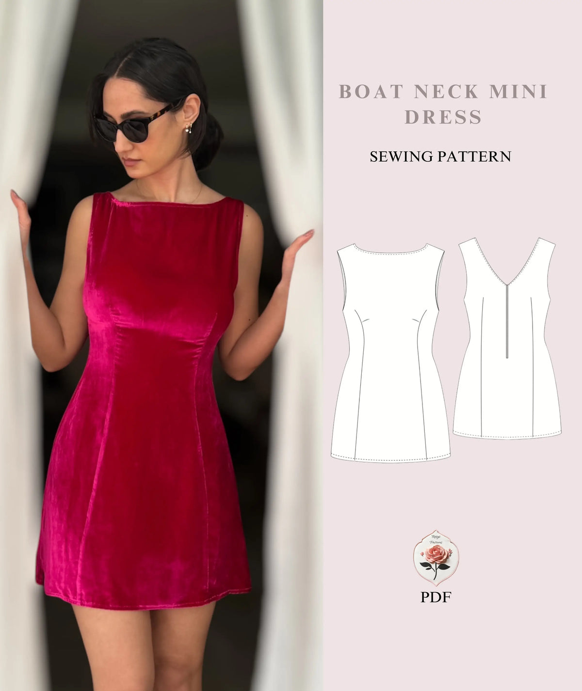 Boat Neck Mini Dress Sewing Pattern Rosys Patterns Boat Neck Mini Dress Sewing Pattern Rosys Patterns
