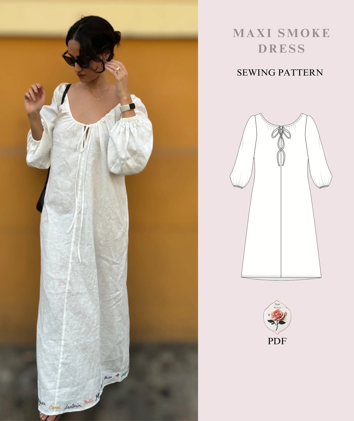 Long Sleeve Maxi Smock Dress Beginner Sewing Pattern