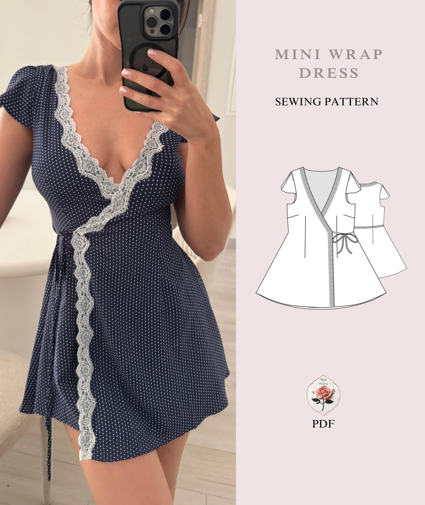 Vintage Mini Wrap Dress Beginner Sewing Pattern PDF