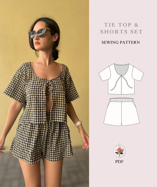 Tie Top & Wide Leg Shorts Set Beginner Sewing Pattern PDF