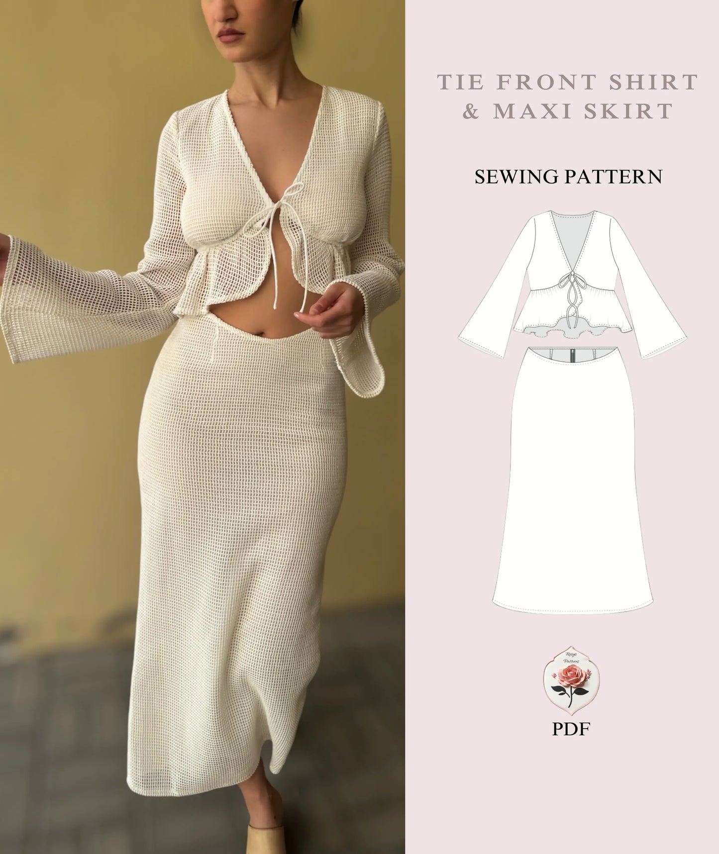 Tie Front Shirt + Maxi Skirt Easy Sewing Pattern