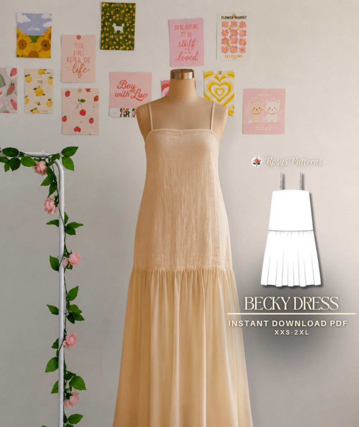 Spaghetti Strap Maxi A Line Dress PDF Sewing Pattern