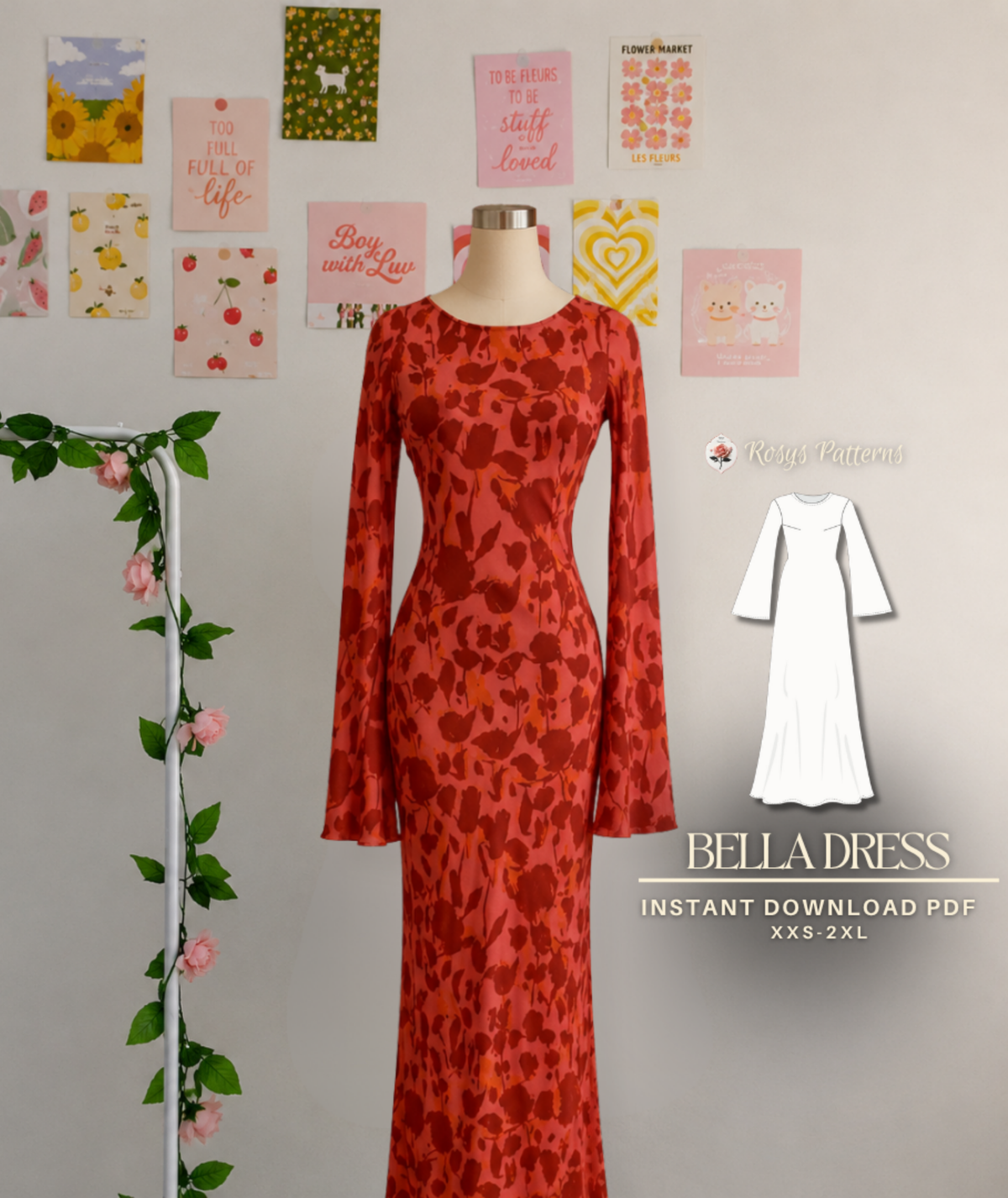 Bell Sleeve Maxi & Mini Dress Sewing Pattern