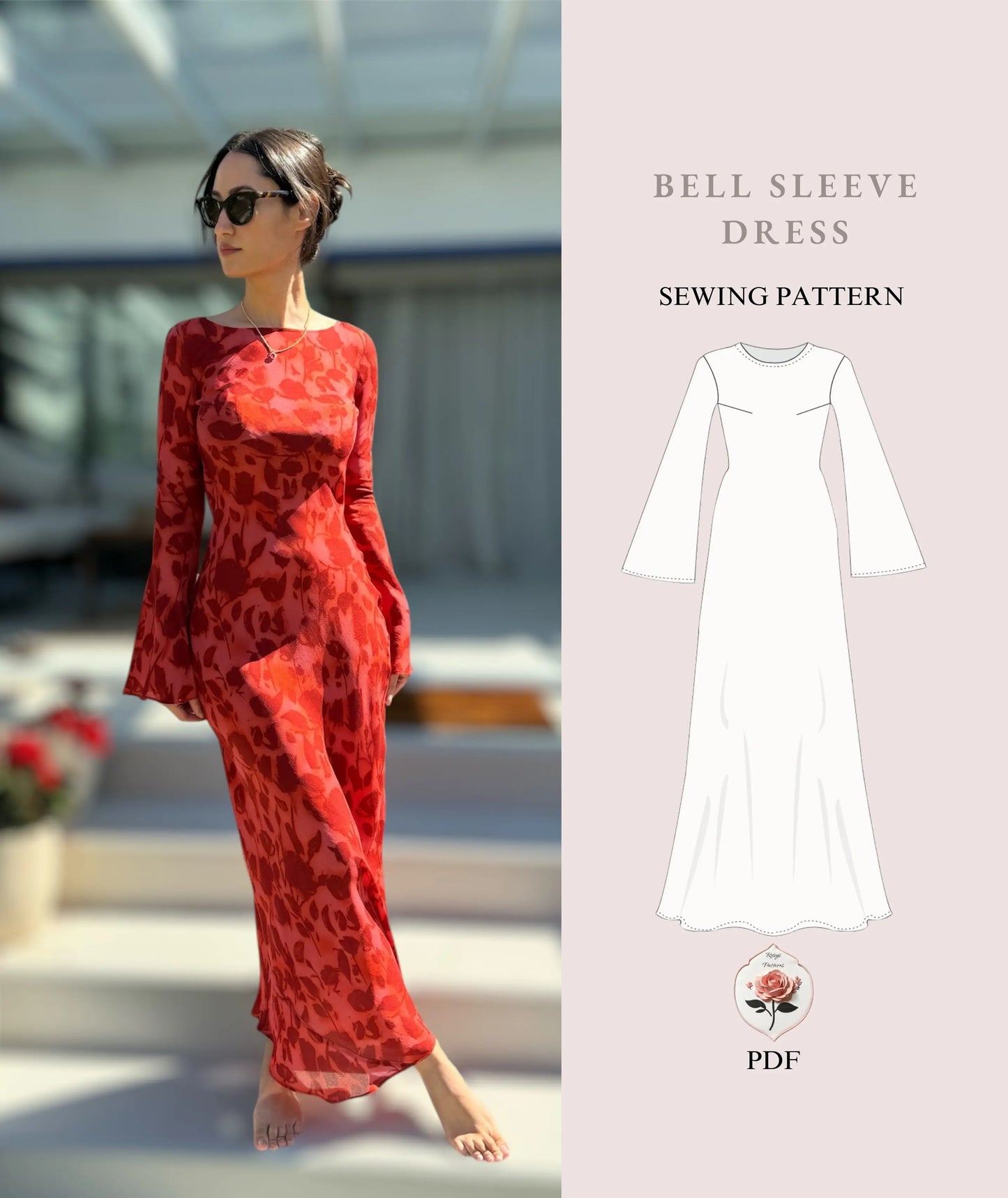 Bell Sleeve Maxi & Mini Dress Sewing Pattern