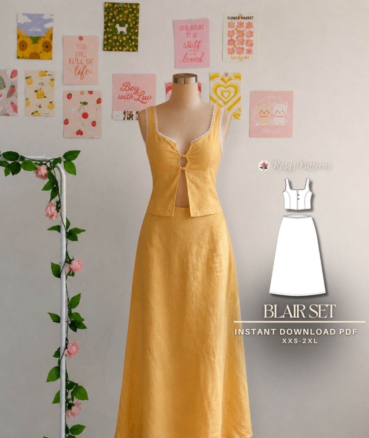 Crop Top and Maxi Skirt Pattern PDF Beginner Sewing Pattern