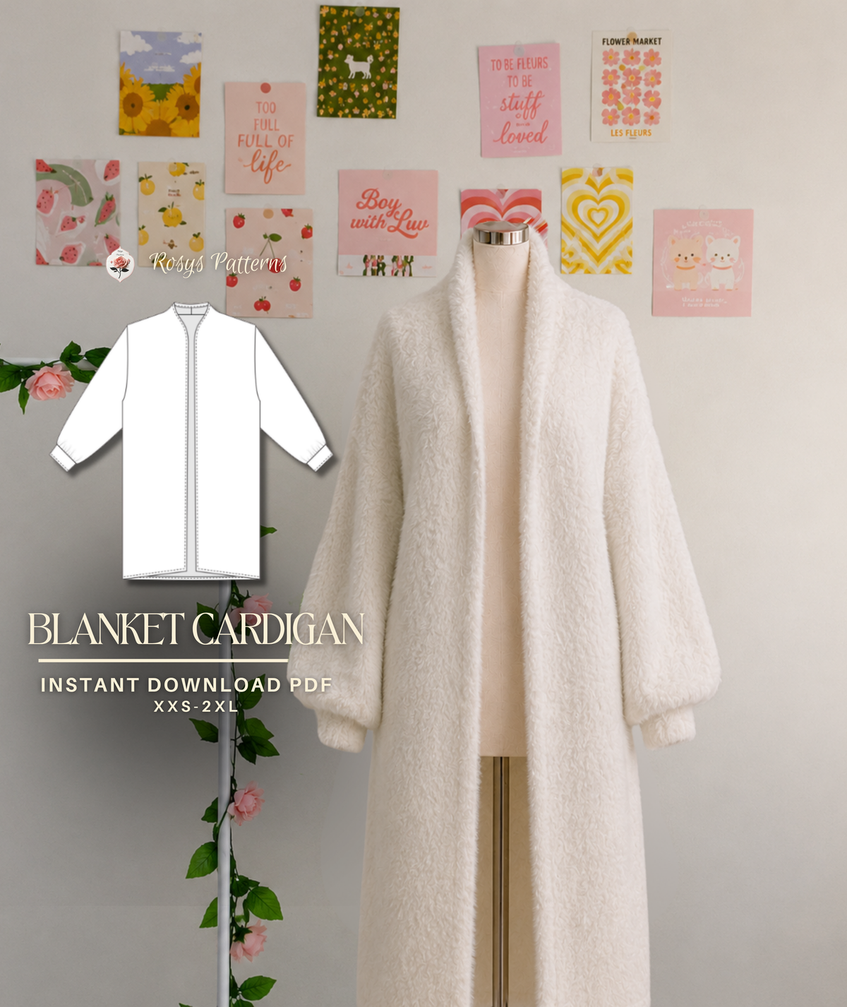 Long Blanket Cardigan Beginner Sewing Pattern PDF