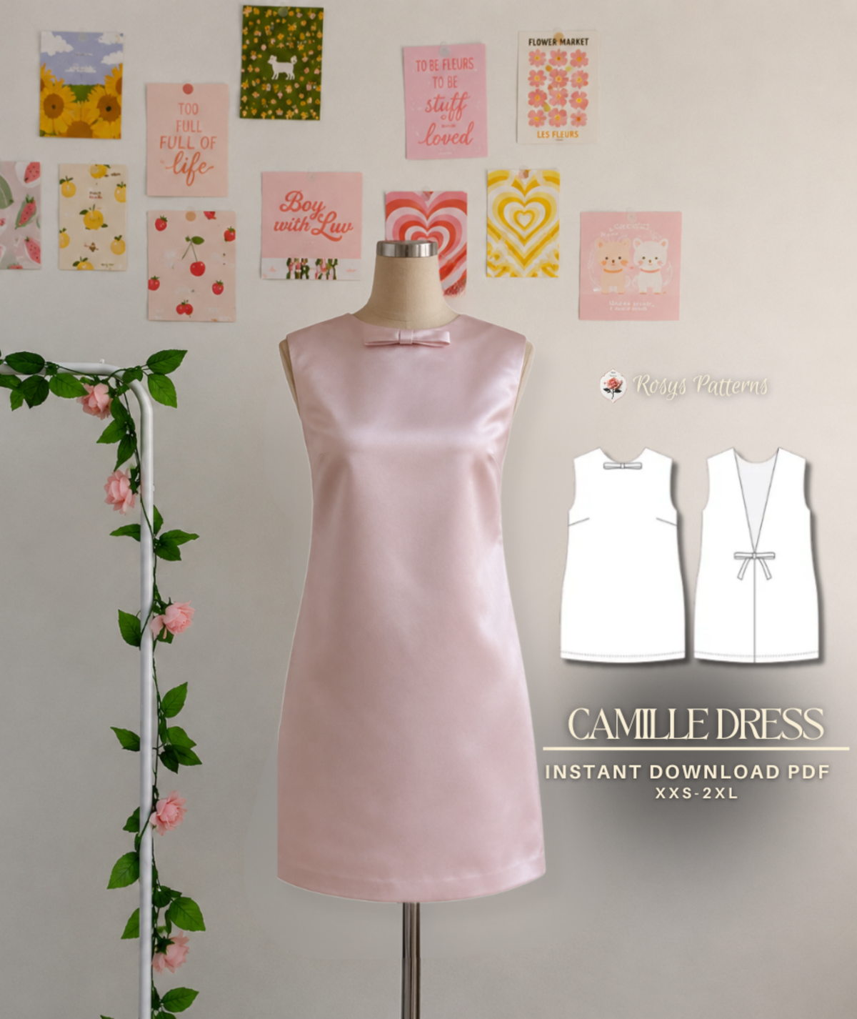 Coquette Mini Dress Pattern | Low Back Shift Dress | Sizes XXS - 2XL | Mini Bow Dress | Instant PDF Download