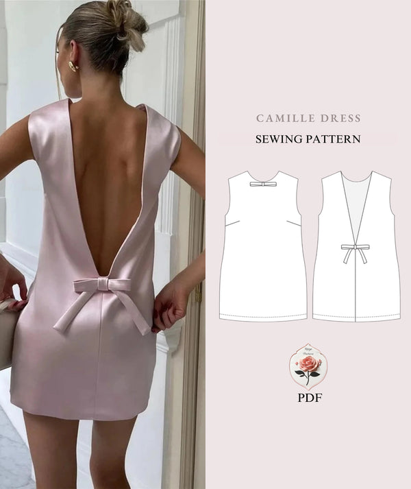 Coquette Mini Dress Pattern | Low Back Shift Dress | Sizes XXS - 2XL | Mini Bow Dress | Instant PDF Download