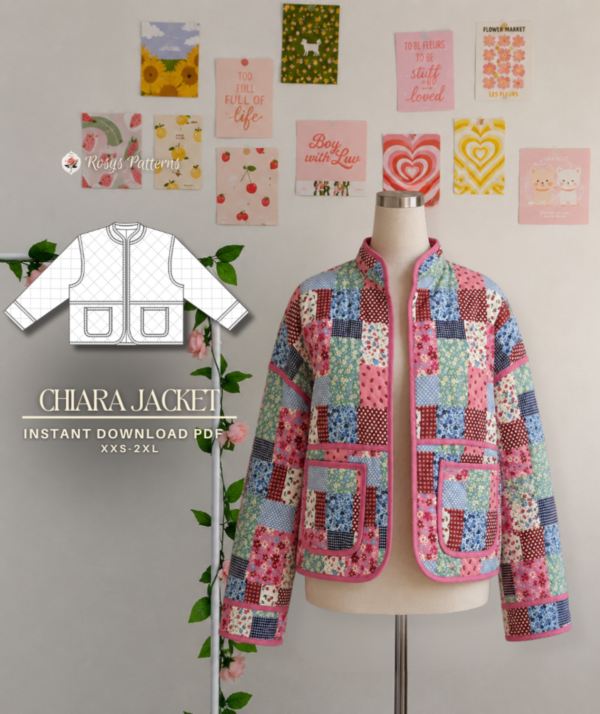 Crop Quilted Jacket Sewing Pattern Beginner Friendly PDF