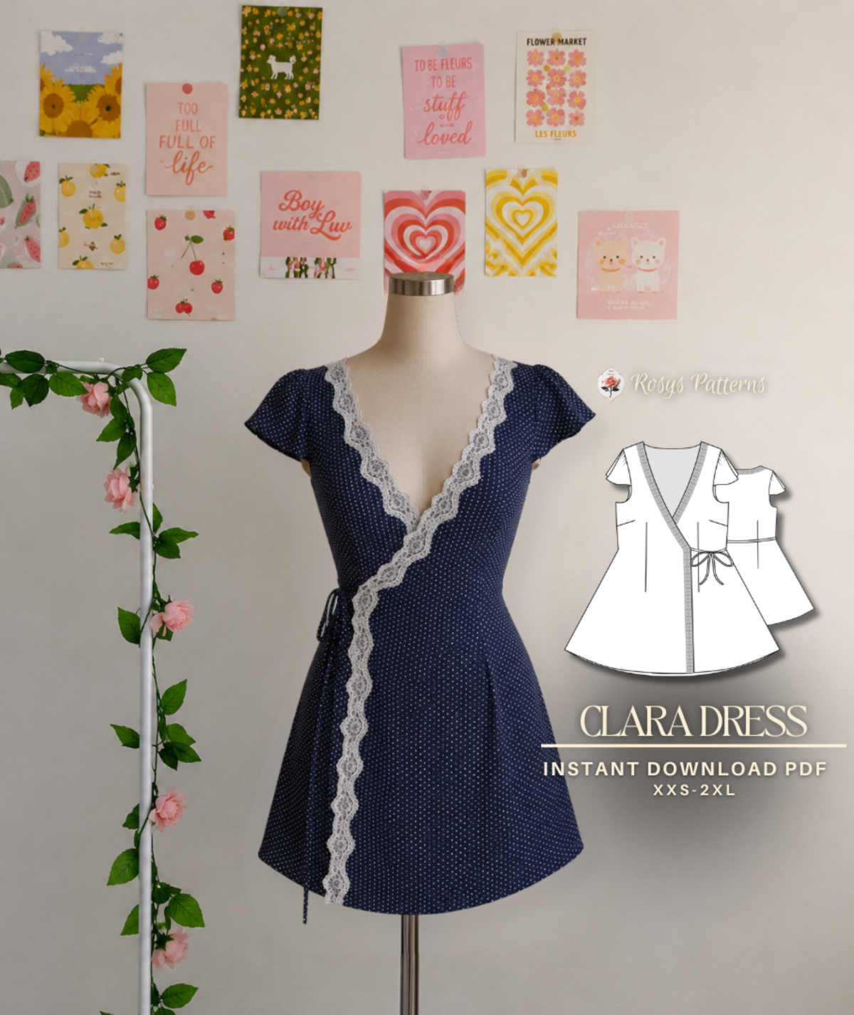 Vintage Mini Wrap Dress Beginner Sewing Pattern PDF