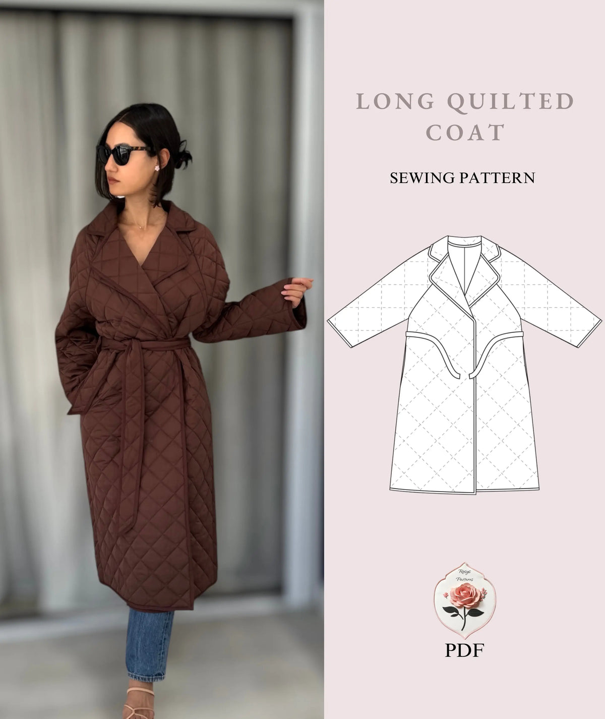 Quilted Coat Jacket Beginner Sewing Pattern PDF Size XXS-XXL