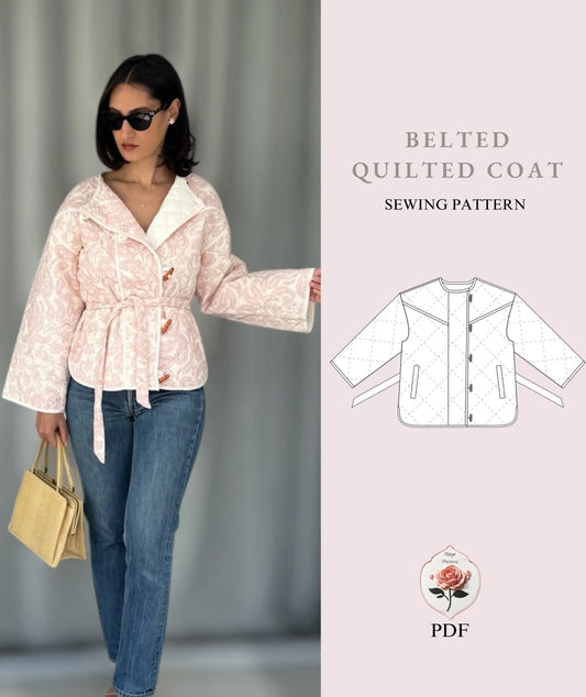 Belted Quilted Jacket Beginner Sewing Pattern Coat pdf XXS-XXL