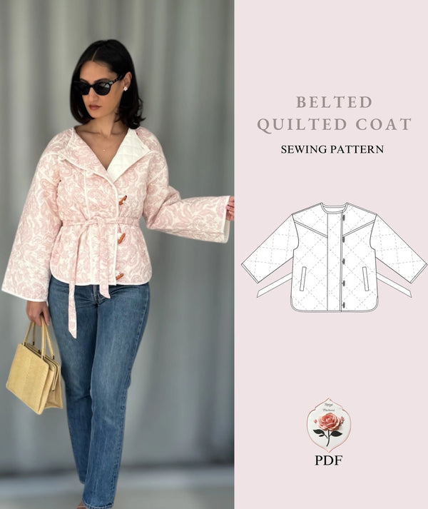 Belted Quilted Jacket Beginner Sewing Pattern Coat pdf XXS-XXL