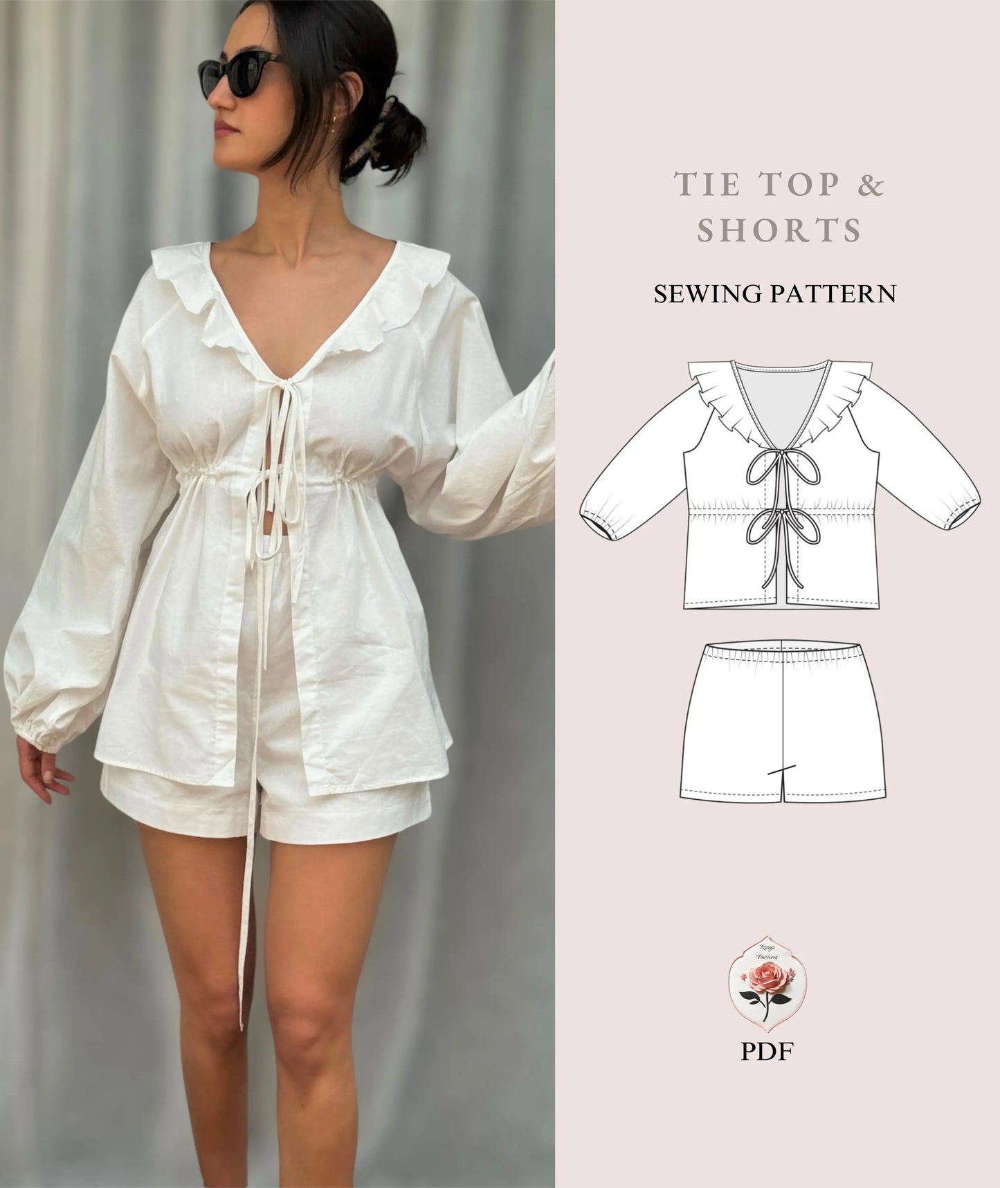 Tie Front Shirt + Shorts PDF Easy Sewing Pattern