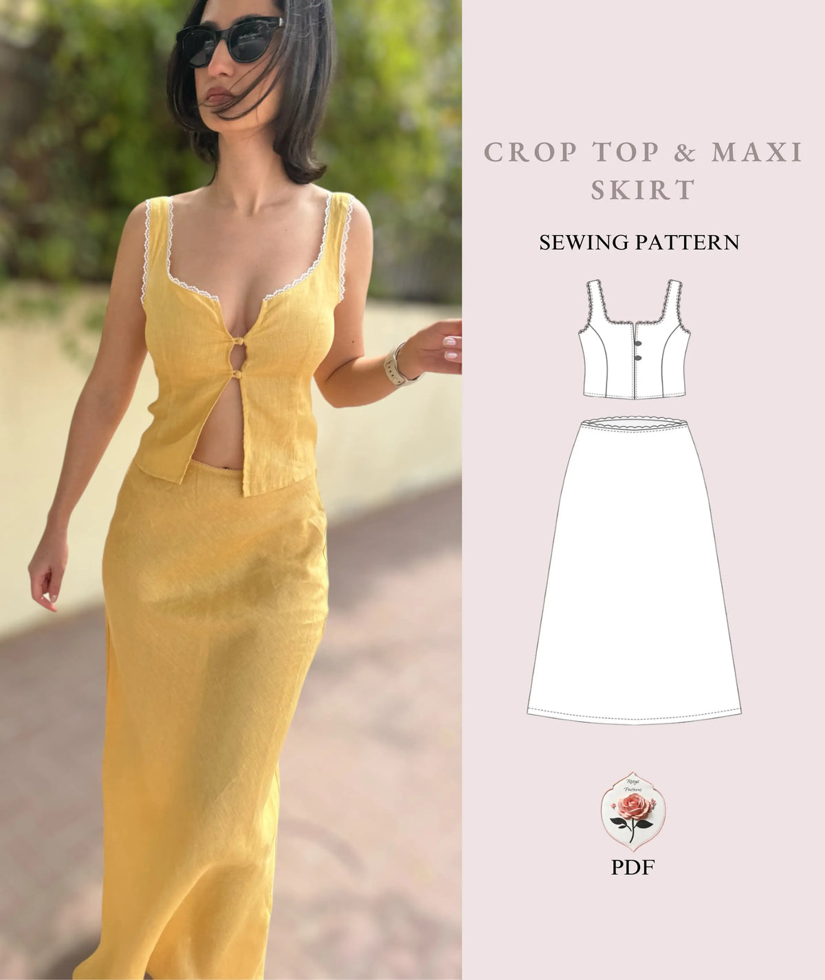Crop Top and Maxi Skirt Pattern PDF Beginner Sewing Pattern