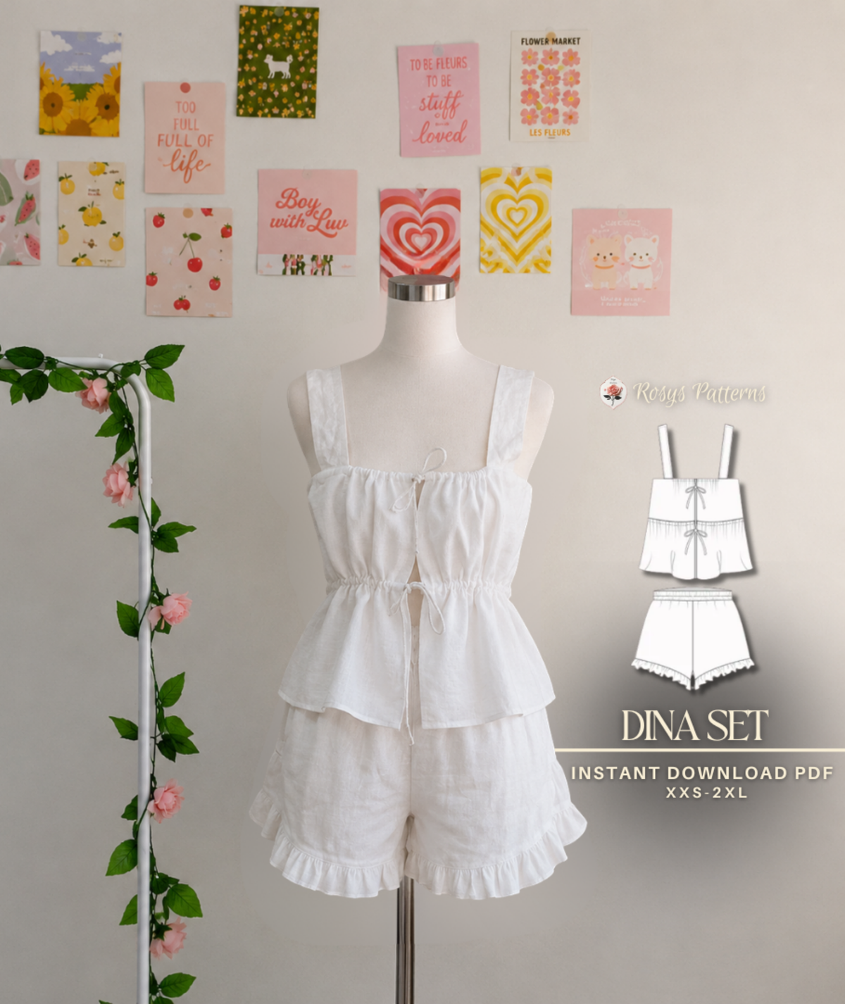 Drawstring Tie Top & Ruffle Summer Shorts Set Sewing Pattern