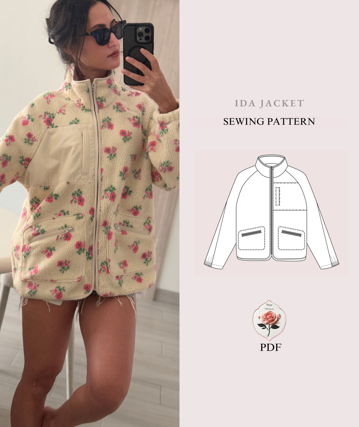 Ida Jacket | Fleece Teddy Jacket Sewing Pattern | Sizes XXS–2XL | Beginner Zip-Up Fleece Jacket | Raglan Sleeve Outerwear | Instant PDF Download