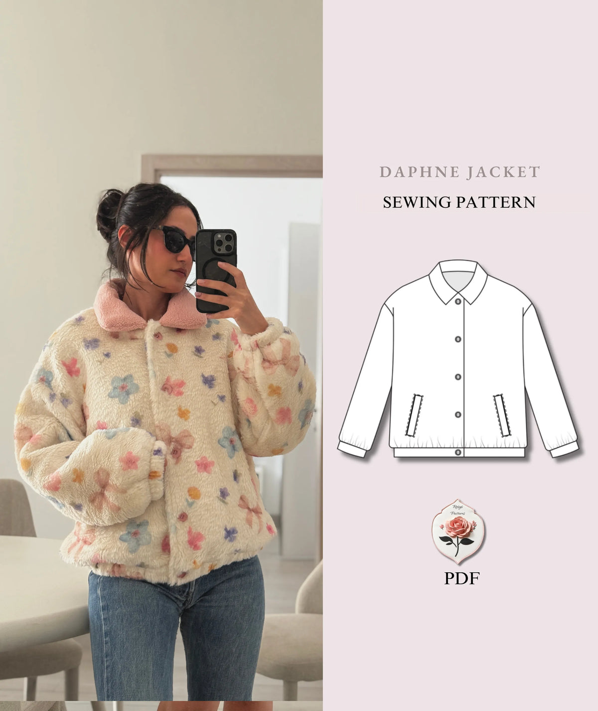 Daphne Jacket Sewing Pattern | Fully Lined Cozy Jacket Pattern | Button Front Jacket with Collar | Beginner Sewing Pattern | Sizes XXS–2XL | Instant PDF Download